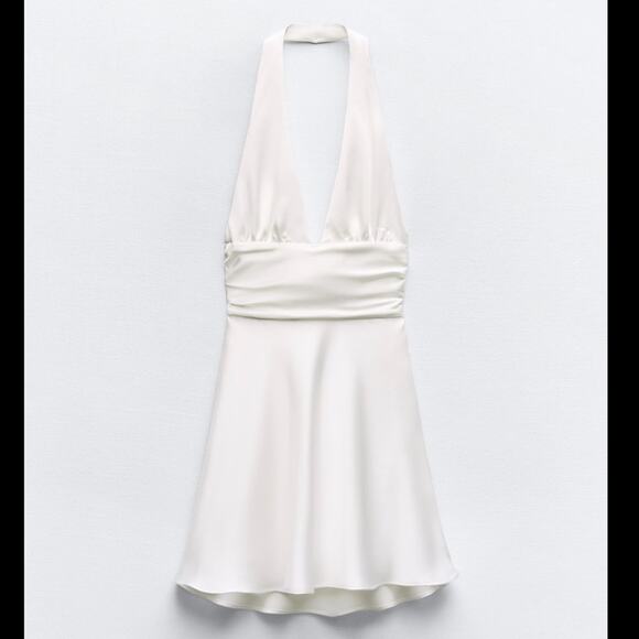 NWT Zara White satin Backless Halter Mini Dress size Small - Picture 4 of 13
